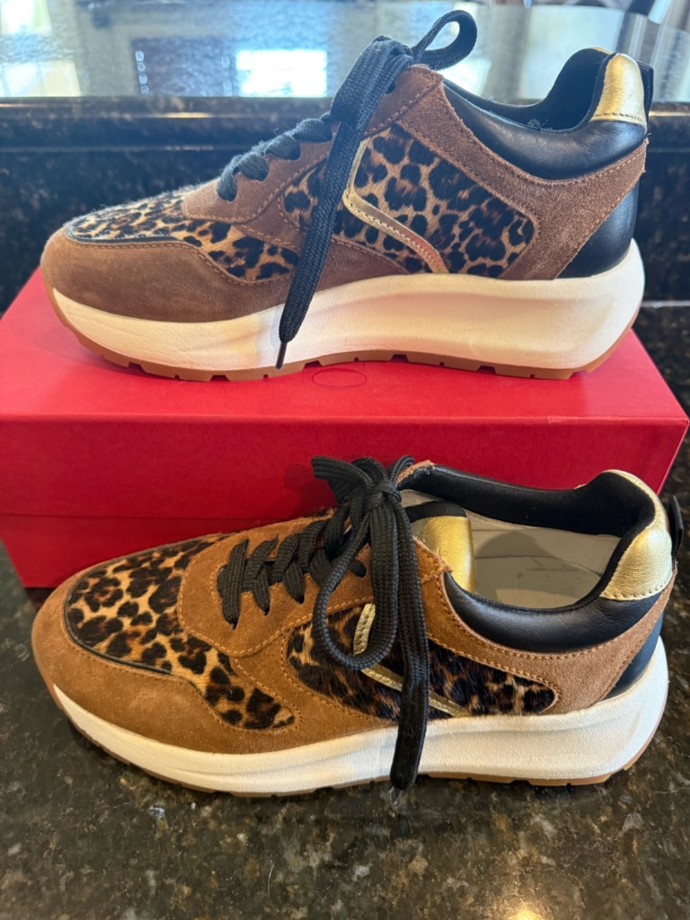 Voile Blanche Leopard cowhide Platform Sneakers - Brown & Black